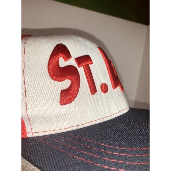 St Louis Snap Back Hat Cap Raised Spell Out Red White Blue Snap Back EUC - Picture 6 of 11